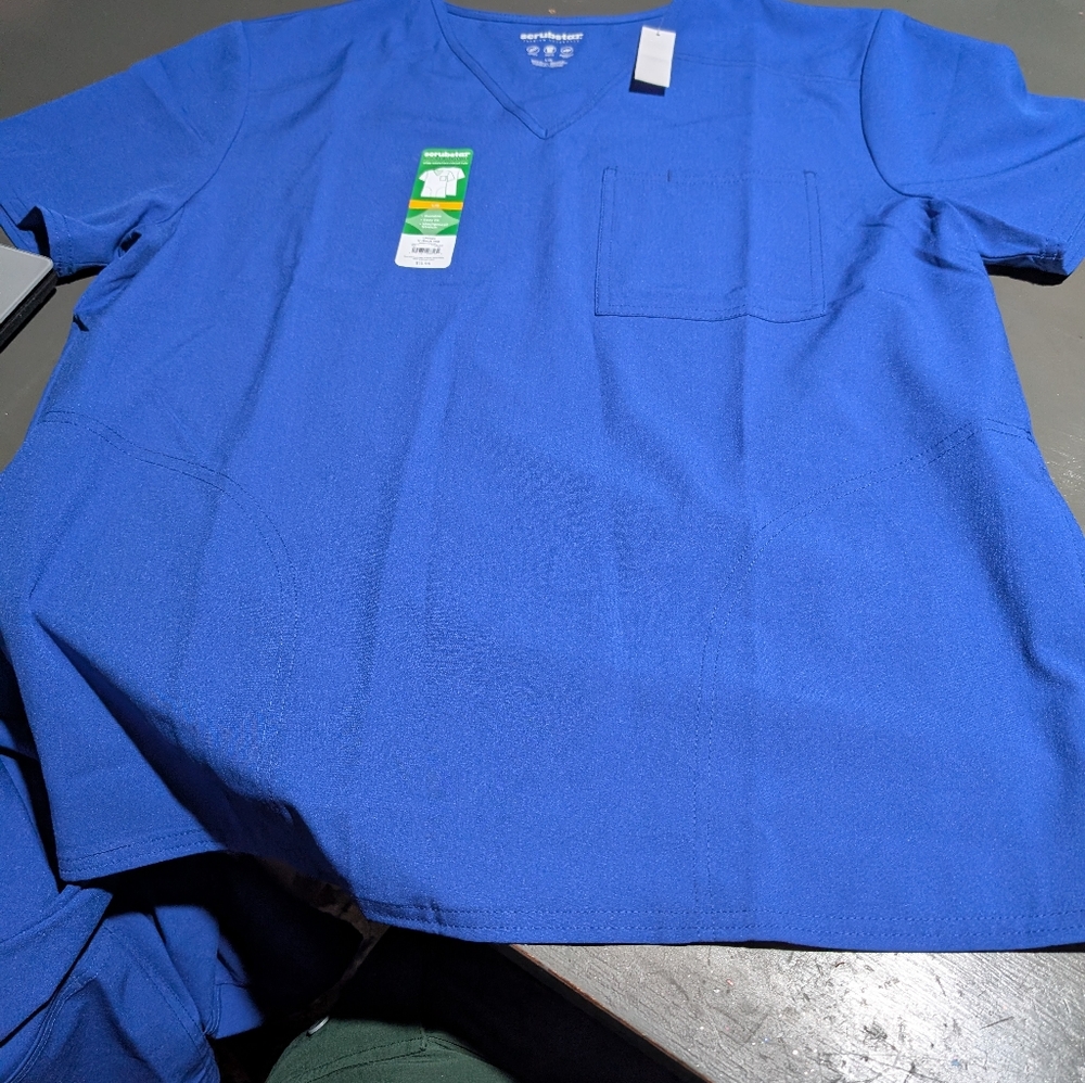 Scrubstar Unisex Royal Blue V-Neck Tee Size Large With Side Pockets NWT